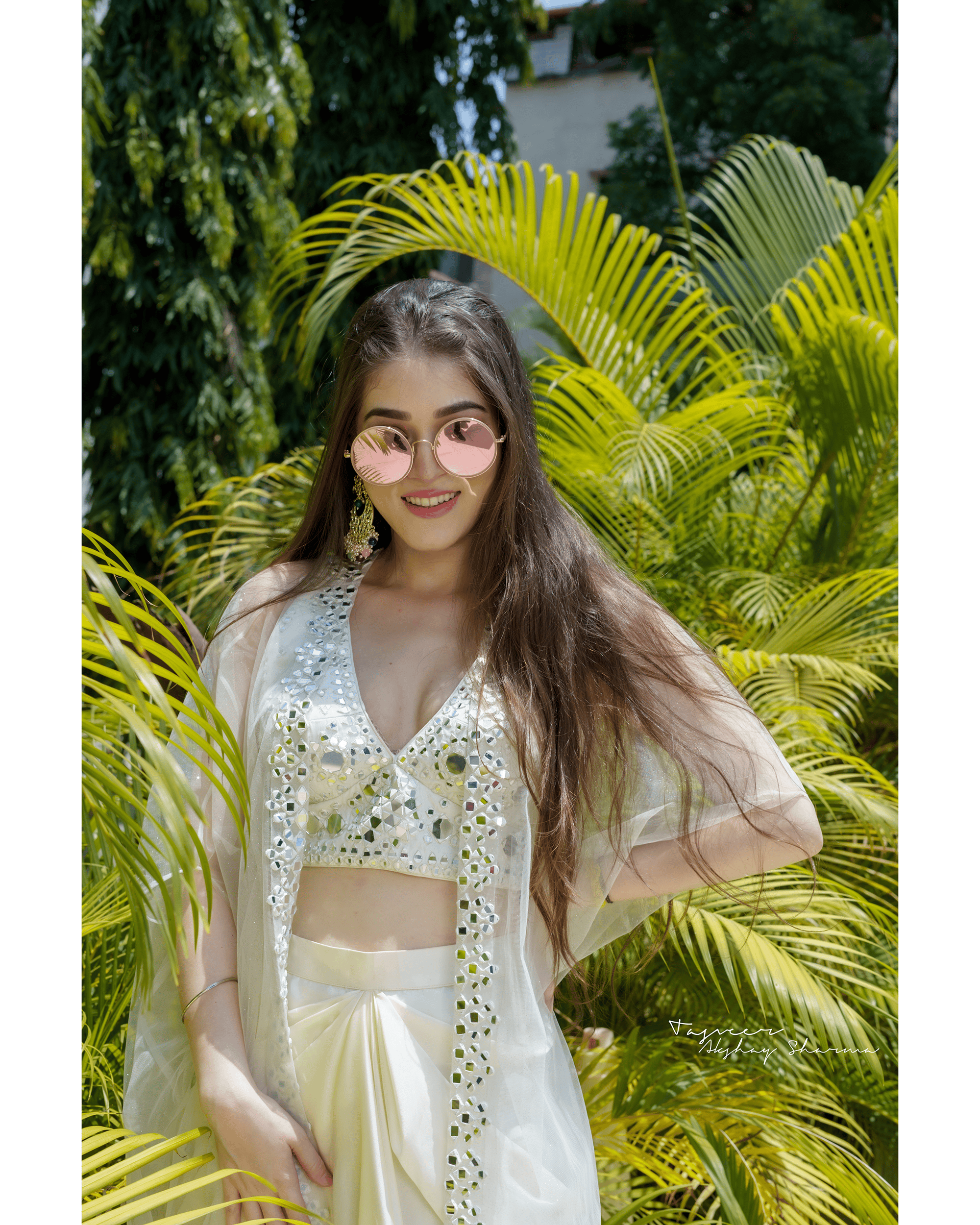 White mirror embroidedred dhoti set with cape